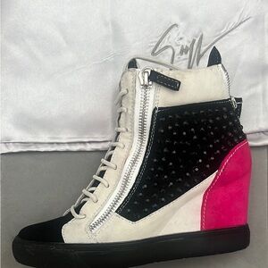 Giuseppe Zanotti Black, Pink, and White High-Top Sneakers